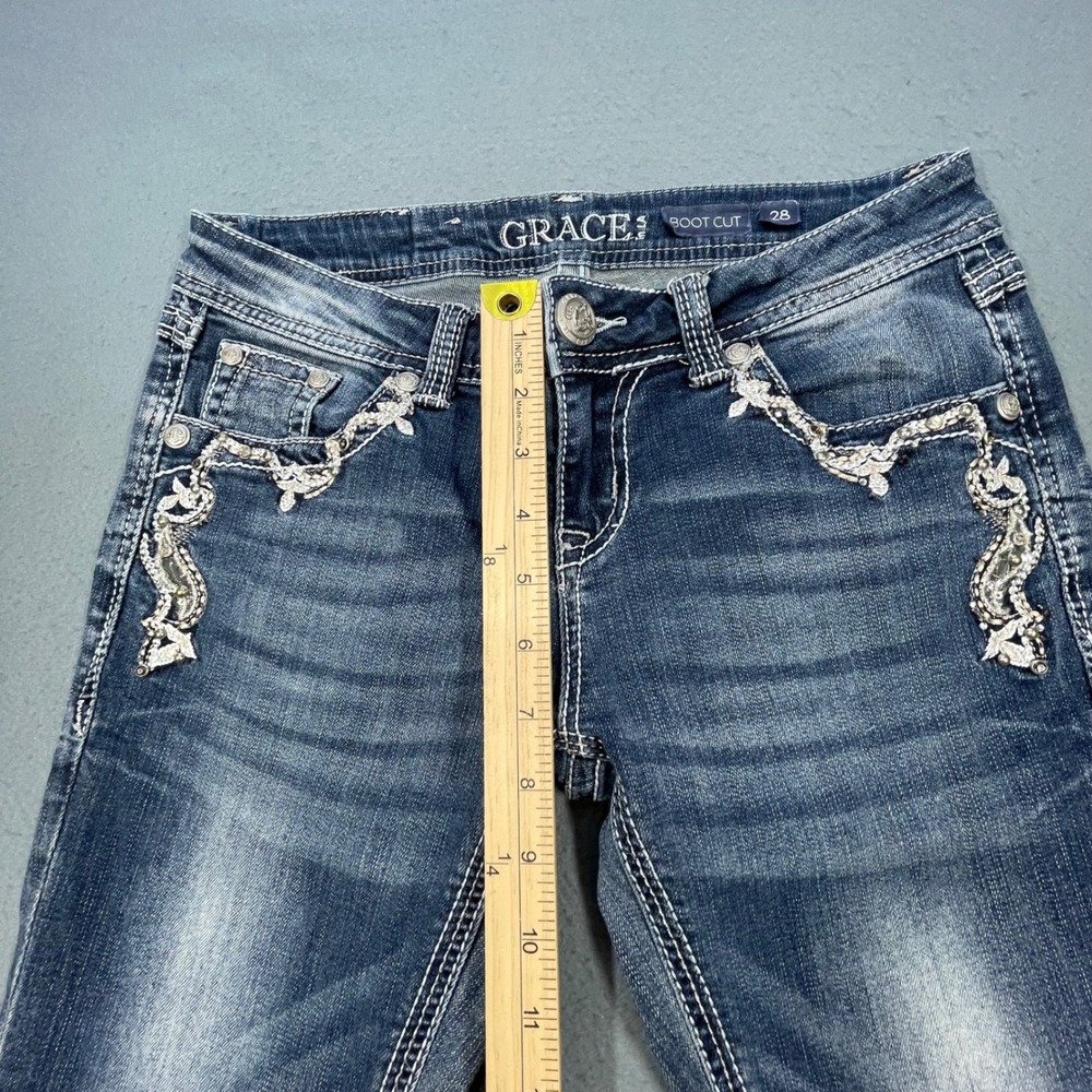 Grace in LA Blue Jeans Bootcut Embroidered Embellished Pockets Womens 28 - Picture 8 of 10